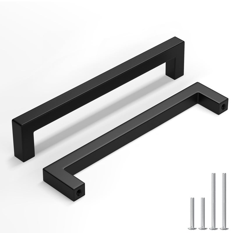 homdiy 25 Pack Black Cabinet Pulls 6-5/16 Inch Matte Black Cabinet Pulls Stainless Steel Drawer Dresser Handles, 160mm Square Bar Hardware Drawer Handles Stainless Steel Dresser Hardware, LSJ12BK160 - Image 1